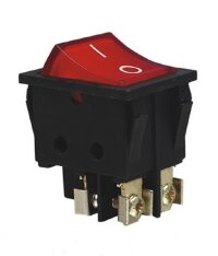 KCD4-201N-ВR/4P (SC 767) Выключатель прямоугольный на 2-е группы 4pin контакты под винт  ON-OFF 16А 220V с подсветкой Красный черный корпус