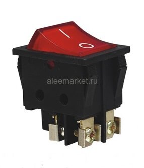 KCD4-201N-ВR/4P (SC 767) Выключатель прямоугольный на 2-е группы 4pin контакты под винт  ON-OFF 16А 220V с подсветкой Красный черный корпус