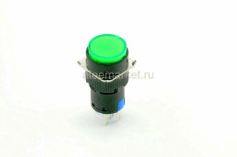 AL6-М Кнопка круглая Ø16мм 5pin без фиксации C-(NO)-(NC) крепится гайкой с подсветкой 12-24V светодиод Зеленый