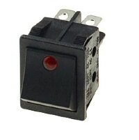 KCD4-201E-R/4P Выключатель прямоугольный (изогнутая  клавиша) 4pin 2группы контактов ON-OFF с подсветкой светодиод 12V Красный