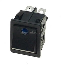 KCD4-201E-BL/4P Выключатель прямоугольный (изогнутая  клавиша) 4pin 2группы контактов ON-OFF с подсветкой светодиод 12V Синий