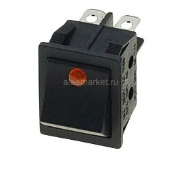 KCD4-201E-Y/4P Выключатель прямоугольный (изогнутая  клавиша) 4pin 2группы контактов ON-OFF с подсветкой светодиод 12V Желтый