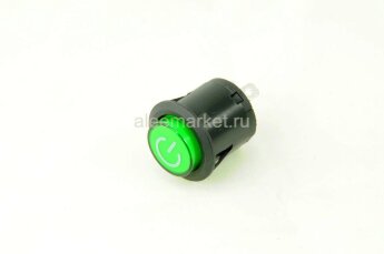 PBS-D21-3PF Кнопка круглая c фиксацией OFF-ON 3 pin крепится на защелках Ø21мм с подсветкой светодиод 12V Зеленый