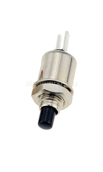 DS-402 Кнопка с металлическим корпусом круглая мини  без фиксации 2pin OFF-(ON)  крепится гайкой М5 0.5A 250V Черная