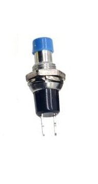 PBS-10B-2 Кнопка с металлическим корпусом круглая мини Ø7мм без фиксации 2pin OFF-(ON)  крепится гайкой 0.5A 250V Синяя