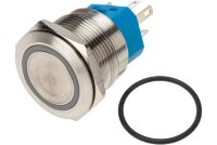 22H-P10Z/EW 220V Кнопка металлическая антивандальная ПЛОСКАЯ круглая Ø22мм крепится гайкой OFF-ON с фиксацией контакты под пайку с подсветкой 220V светодиод Белый 
