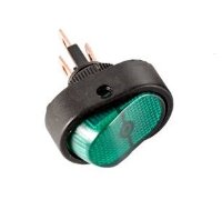 ASW-20D-3 Выключатель овальный 2положения 3pin 1группа OFF-ON (крепится гайкой) с подсветкой Зеленый 12V 20A