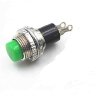 PBS-3С (DS-315) Кнопка с металлическим корпусом круглая мини Ø10мм без фиксации Размыкание 2pin ON-(OFF)  крепится гайкой сверху 0.5A 250V Зеленая