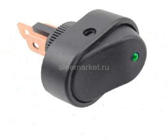 ASW-20D Выключатель овальный 2положения 3pin 1группа OFF-ON (крепится гайкой) с подсветкой светодиод Зеленый 12V 30A