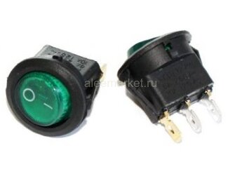 SMRS-101N2-2 Выключатель малый круглый 3pin ON-OFF с подсветкой 12V Зеленый