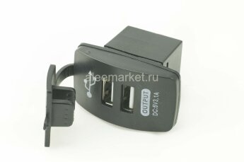 №4 Гнездо на 2-а USB 5V 3.1A прямоугольное с подсветкой Синий