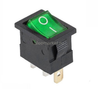 MIRS-101-2 Выключатель квадратный 21х15мм 3pin ON-OFF с подсветкой 12V Зеленый