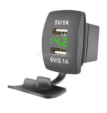 №40 Гнездо на 2-а USB 5V 3.1A 1A+2.1A прямоугольное с вольтметром Зеленый  