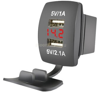 №40 Гнездо на 2-а USB 5V 3.1A 1A+2.1A прямоугольное с вольтметром Красный  