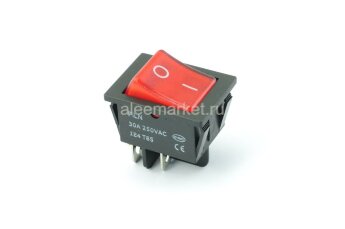 KCD4-201N-B-R/4P 30A Выключатель клавишный прямоугольный 2 группы 4pin OFF-ON 30A 250V с подсветкой Красный