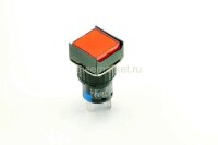 A16-11SF Кнопка квадратная с круглой посадкой Ø16мм 5pin с фиксацией C-NO-NC крепится гайкой с подсветкой 220V светодиод Красный производство Китай