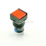 A16-11SF Кнопка квадратная с круглой посадкой Ø16мм 5pin с фиксацией C-NO-NC крепится гайкой с подсветкой 220V светодиод Красный производство Китай