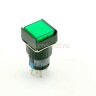 A16-11SF Кнопка квадратная с круглой посадкой Ø16мм 5pin с фиксацией C-NO-NC крепится гайкой с подсветкой 220V светодиод Зеленый производство Китай