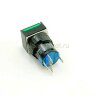 A16-11SF Кнопка квадратная с круглой посадкой Ø16мм 5pin с фиксацией C-NO-NC крепится гайкой с подсветкой 220V светодиод Зеленый производство Китай
