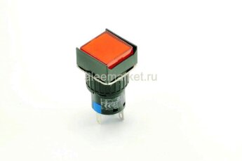 A16-11ZF Кнопка квадратная с круглой посадкой Ø16мм 5pin без фиксации C-(NO)-(NC) крепится гайкой с подсветкой 220V светодиод Красный производство Китай