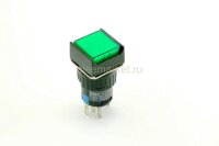 A16-11ZF Кнопка квадратная с круглой посадкой Ø16мм 5pin без фиксации C-(NO)-(NC) крепится гайкой с подсветкой 220V светодиод Зеленый производство Китай