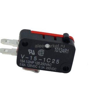 V-15-1C25 (MCS-01-00A) Концевой средний переключатель с кнопкой 3pin C-NO-NC под клеммы 4.8мм 15A 250V