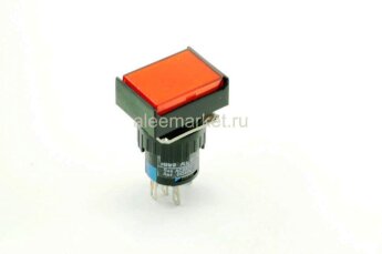 A16-22ZJ-N Кнопка прямоугольная с круглой посадкой Ø16мм 5pin без фиксации C-(NO)-(NC) крепится гайкой с подсветкой 220V светодиод Красный производство Китай