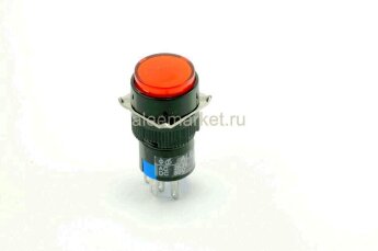 AL6 Кнопка круглая с круглой посадкой Ø16мм 5pin с фиксацией C-NO-NC крепится гайкой с подсветкой 220V светодиод Красный производство Китай