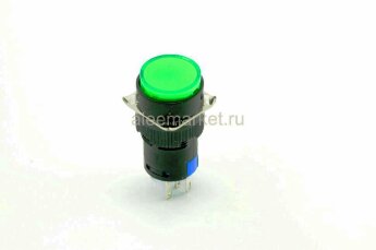 AL6 Кнопка круглая с круглой посадкой Ø16мм 5pin с фиксацией C-NO-NC крепится гайкой с подсветкой 220V светодиод Зеленый производство Китай